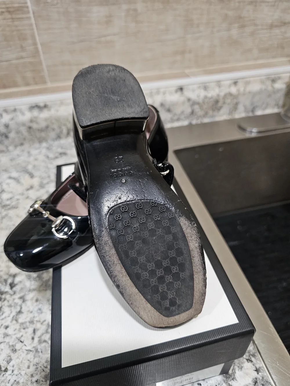 Gucci Black Patent Mary Jane Heel with Horsebit Detail US12 EU29